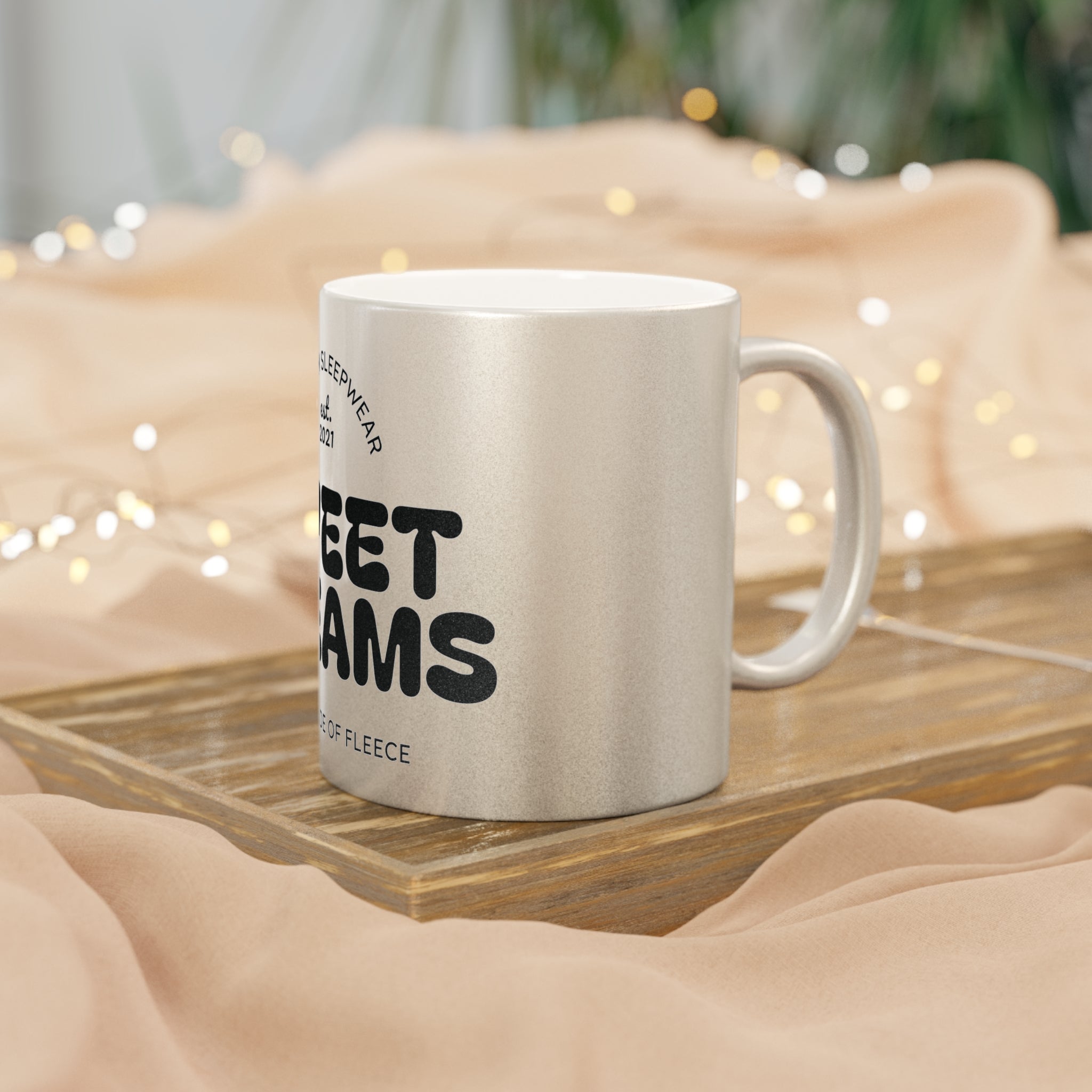 Sweet Dreams Metallic Mug — Silver/Gold Sparkle Coffee Cup